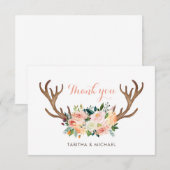 Floral Antler Blush Boho Rustic Hartelijk dank Bedankkaart (Voorkant / Achterkant)