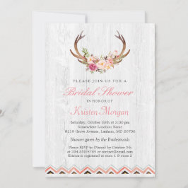Floral Antler Boho Rustic White Wood Vrijgezellenf Kaart