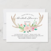 Floral antler boho Shower Invitation Kaart (Voorkant)