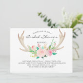 Floral antler boho Shower Invitation Kaart (Staand voorkant)