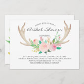 Floral antler boho Shower Invitation Kaart (Voorkant / Achterkant)