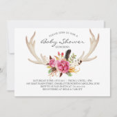 Floral antler boho Shower Invitation Kaart (Voorkant)