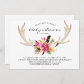 Floral antler boho Shower Invitation Kaart (Voorkant / Achterkant)