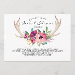 Floral antler boho Shower Invitation Kaart