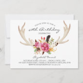 Floral antler boho verjaardagsfeest kaart (Voorkant)
