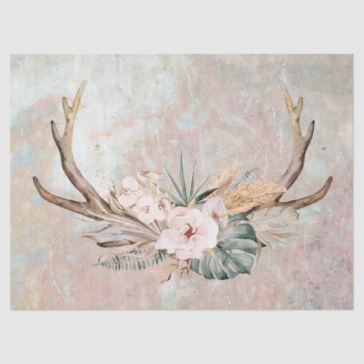 Floral Antler Decoupage Tissue Paper Tissuepapier (Voorkant)