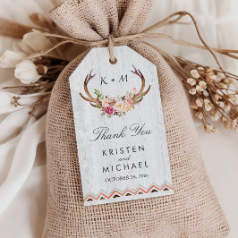 Floral Antler Rustic Wood Boho Wedding Bedankt Cadeaulabel