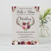 Floral Antler Suite Herten Jacht Stijl Trouwen Kaart (Staand voorkant)