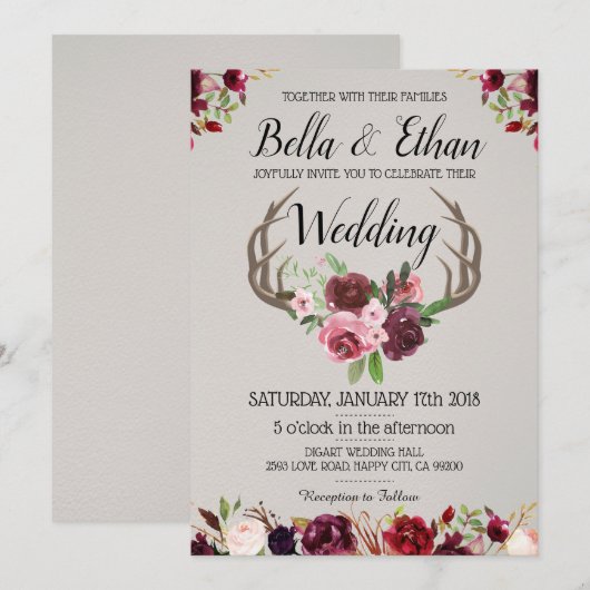 Floral Antler Suite Herten Jacht Stijl Trouwen Kaart (Voorkant / Achterkant)