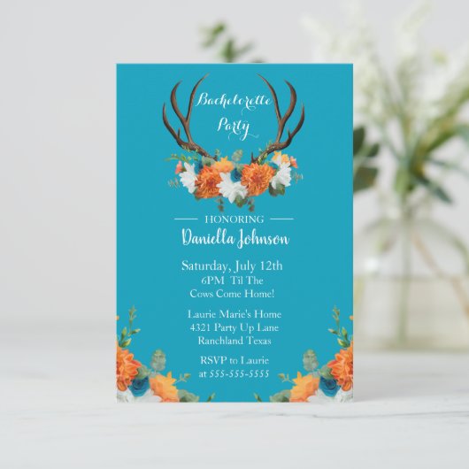 Floral Antlers Bachelorette Aankondiging (Staand voorkant)