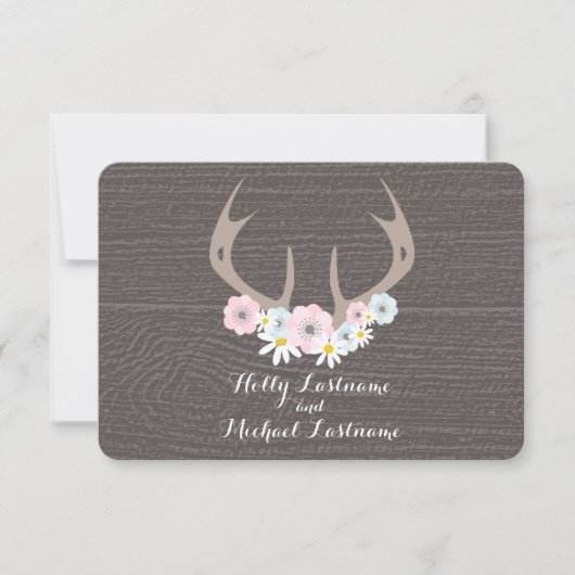 Floral Antlers + Barn Wood Wedding RSVP (Voorkant)