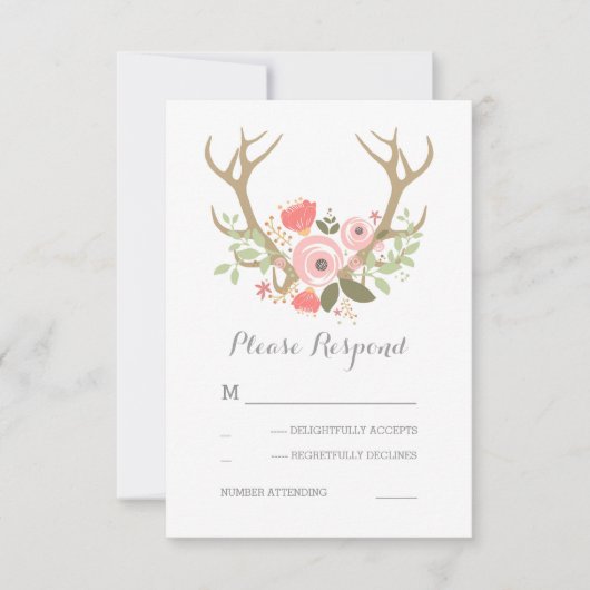 Floral Antlers Boho Wedding RSVP (Voorkant)