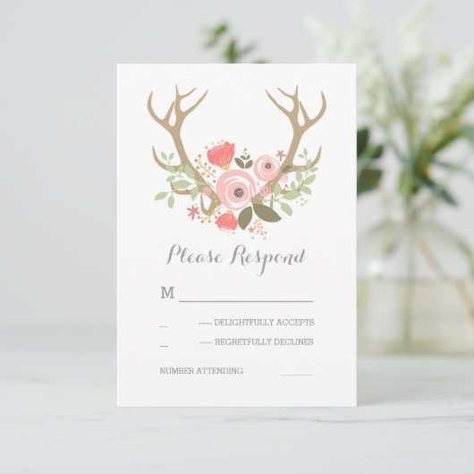 Floral Antlers Boho Wedding RSVP (Staand voorkant)