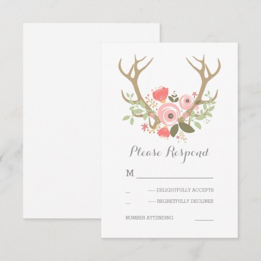 Floral Antlers Boho Wedding RSVP (Voorkant / Achterkant)