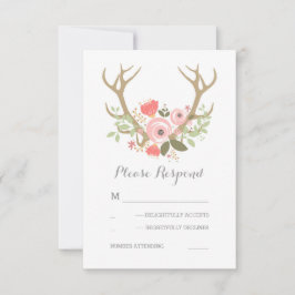Floral Antlers Boho Wedding RSVP Kaartje