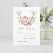 Floral Antlers Boho Wedding RSVP Kaartje (Staand voorkant)