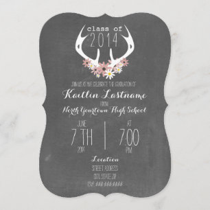 Floral Antlers Chalkboard Geïnspireerd Afstuderen Kaart