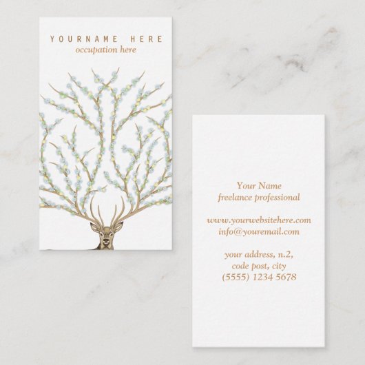 Floral antlers deer head woods god illustration visitekaartje (Voorkant / Achterkant)