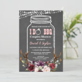 Floral Antlers Mason Jar Chalk I DO BBQ Kaart (Staand voorkant)