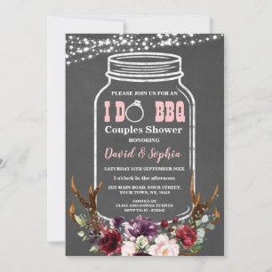 Floral Antlers Mason Jar Chalk I DO BBQ Kaart