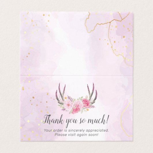 Floral Antlers Roze Gold Marble Hartelijk dank Kaart (Buitenkant ongevouwen)