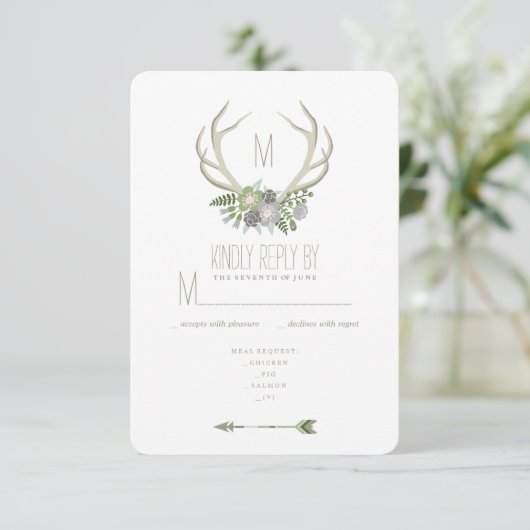 FLORAL ANTLERS RSVP 2 KAARTJE (Staand voorkant)