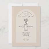 Floral Apothecary Line Art Tan Wedding Kaart (Voorkant)