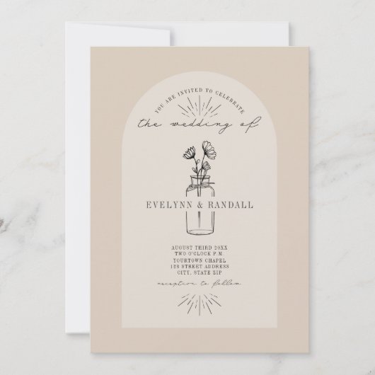 Floral Apothecary Line Art Tan Wedding Kaart (Voorkant)