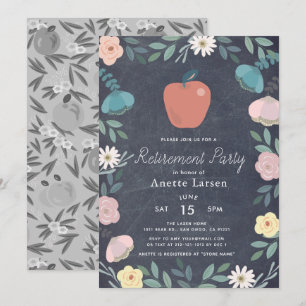 Floral Apple Chalkboard Teacher Retirement Kaart