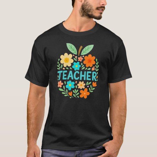 Floral Apple Teacher Design T-shirt (Voorkant)