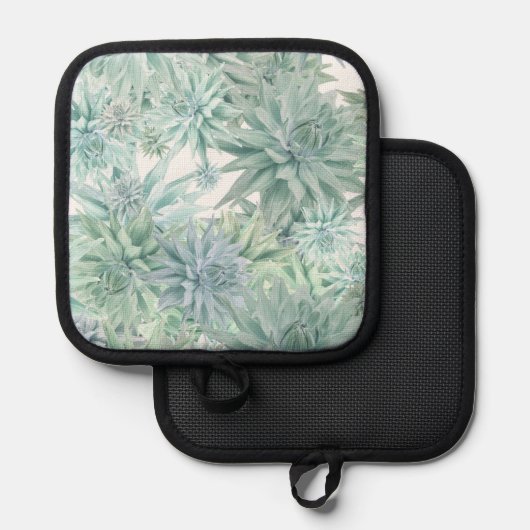 Floral Apron – Soft Blues & Greens on White  Pannenlap (Voorkant / Achterkant)