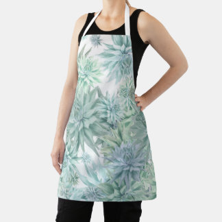 Floral Apron – Soft Blues & Greens on White  Schort
