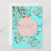 Floral Aqua Blue Elegant Gold Chinoiserie Wedding Kaart (Voorkant)