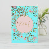 Floral Aqua Blue Elegant Gold Chinoiserie Wedding Kaart (Staand voorkant)