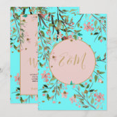 Floral Aqua Blue Elegant Gold Chinoiserie Wedding Kaart (Voorkant / Achterkant)