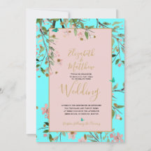 Floral Aqua Blue Elegant Gold Chinoiserie Wedding
