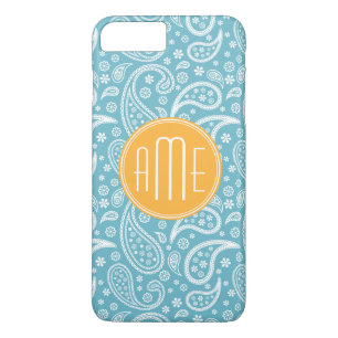 Floral Aqua Blue Paisley Pattern & Yellow Monogram Case-Mate iPhone Case