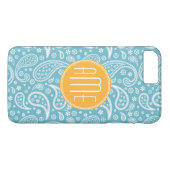 Floral Aqua Blue Paisley Pattern & Yellow Monogram Case-Mate iPhone Case (Achterkant (Horizontaal))