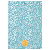 Floral Aqua Blue Paisley Pattern & Yellow Monogram Klembord (Achterkant)