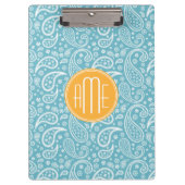 Floral Aqua Blue Paisley Pattern & Yellow Monogram Klembord (Voorkant)