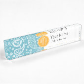 Floral Aqua Blue Paisley Pattern & Yellow Monogram Naambordje
