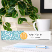 Floral Aqua Blue Paisley Pattern & Yellow Monogram Naambordje