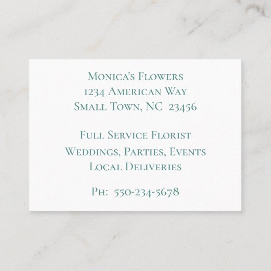 Floral Aqua en wit Visitekaartje (Achterkant)