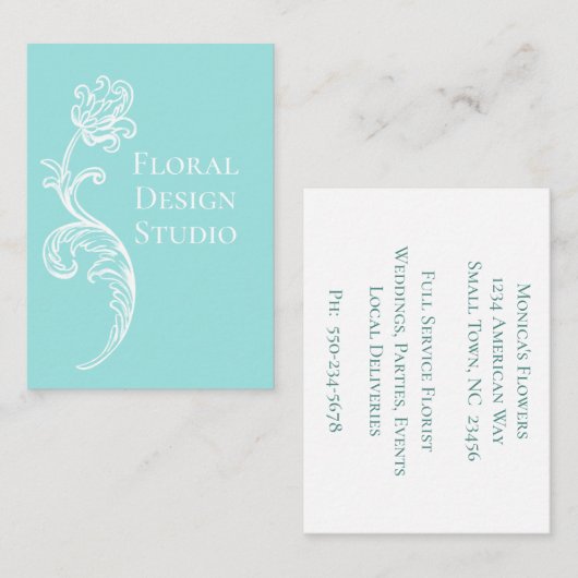 Floral Aqua en wit Visitekaartje (Voorkant / Achterkant)