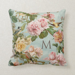 Floral Aqua Mint Roos Elegant Monogram Kussen