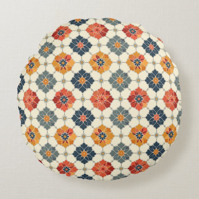  Floral Arabesque Tegel Pattern Rond Kussen (Voorkant)