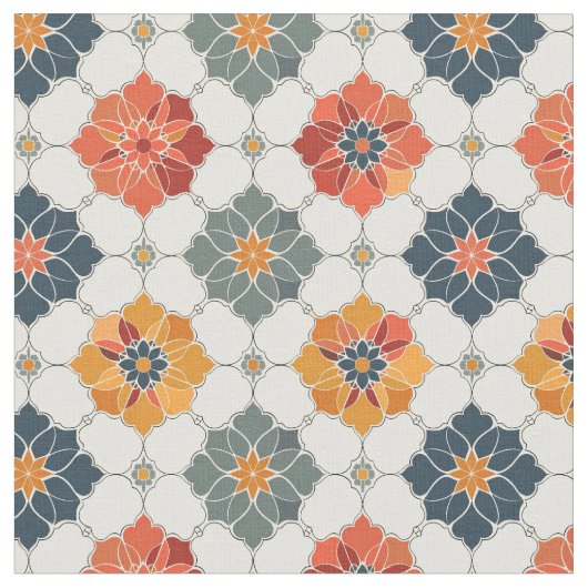  Floral Arabesque Tegel Pattern Stof (Close Up)