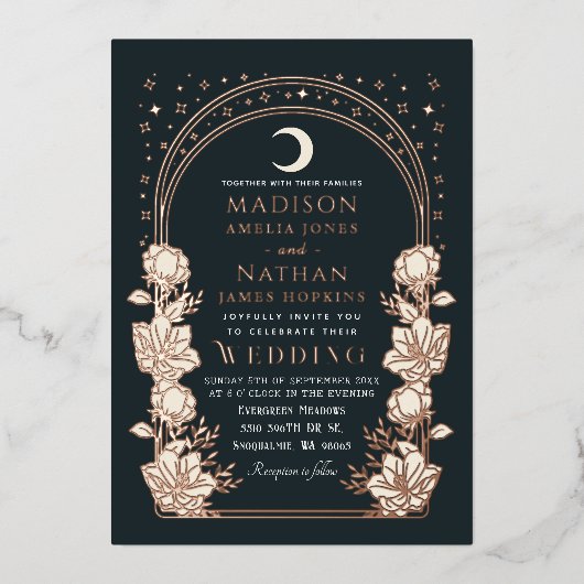 Floral Arch Art Nouveau Huwelijksuitnodiging Folie Uitnodiging (Voorkant)