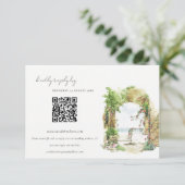 Floral Arch Beach Seascape Wedding QR Code RSVP Informatiekaartje (Staand voorkant)
