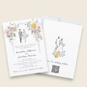 Floral Arch Couple Sketch Wedding Website Kaart